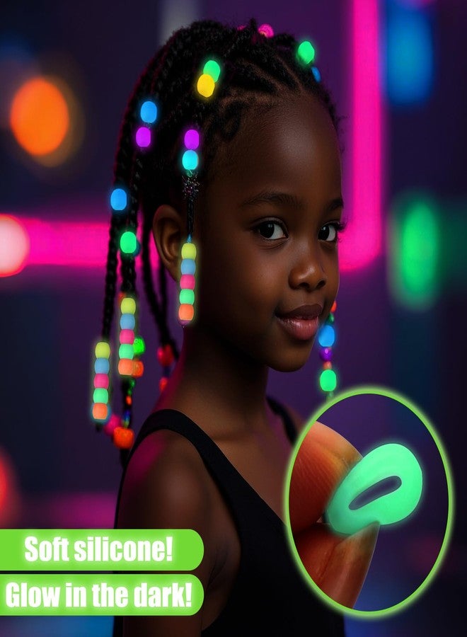AIERSA Silicone Hair Beads Glow in The Dark for Kids Girls Braids, 50pcs Soft Colorful Pony Beads Bulk for Kids Girls Women Hair Accessories for Braids - Image 2
